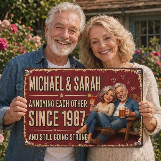 Still Annoying Each Other Couple Metal Sign - Personalized Photo Illustration - Anniversary Gift