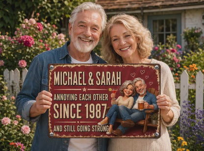 Still Annoying Each Other Couple Metal Sign - Personalized Photo Illustration - Anniversary Gift