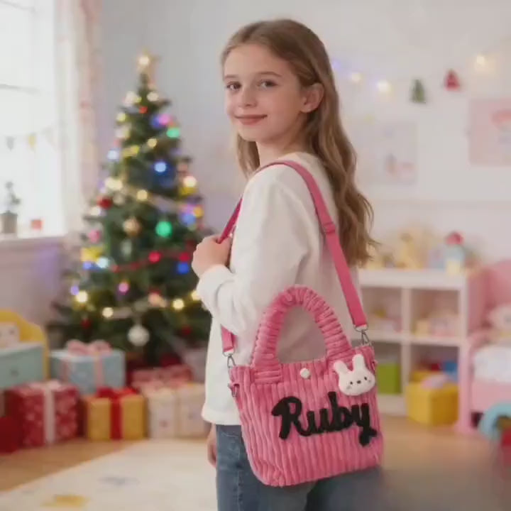 Toddler Name Purse With Charm - Personalized Corduroy Kids Crossbody Bag - Birthday Gift For Kids
