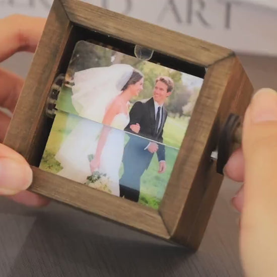 Photo Flipbook Animation Box - Personalized Wooden Crank Photo Box With Light - Anniversary Gift