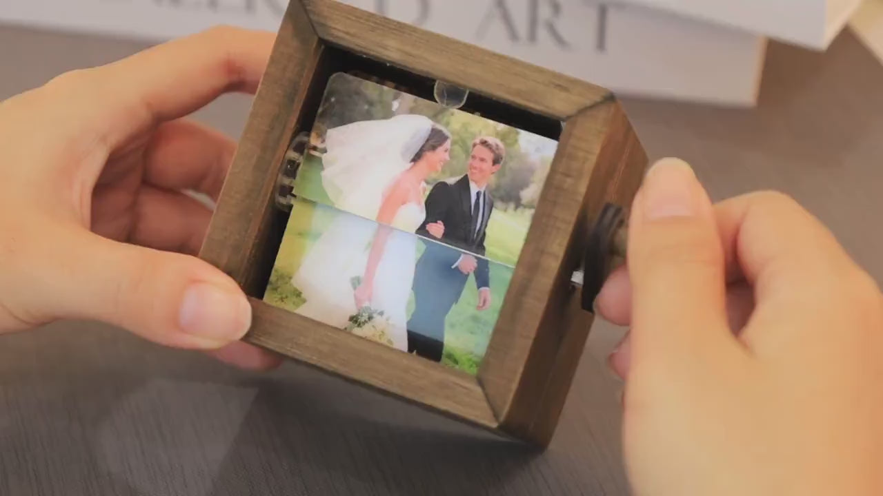 Photo Flipbook Animation Box - Personalized Wooden Crank Photo Box With Light - Anniversary Gift