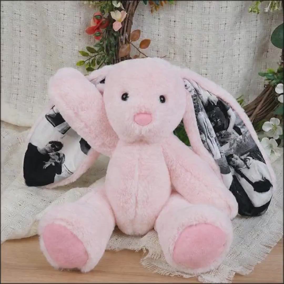 Photo Bunny Plush - Personalized Stuffed Bunny With Photos & Names - Anniversary Gift For Couples
