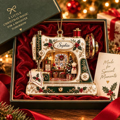 Vintage Sewing Machine - Personalized Name Christmas Ornament - Gift For Quilters & Seamstresses